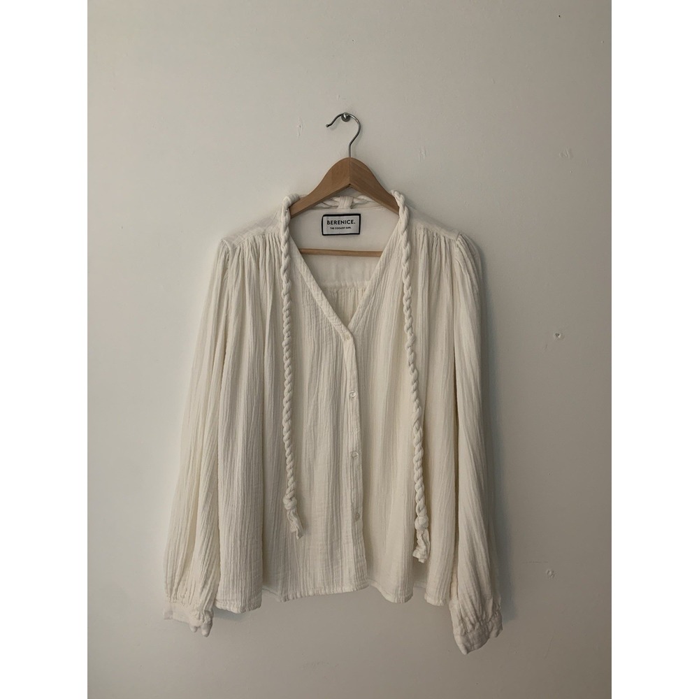 Berenice The Coolest Girl Cotton Gauze Peasant Blouse Rope Ties Ivory Boho Lagen